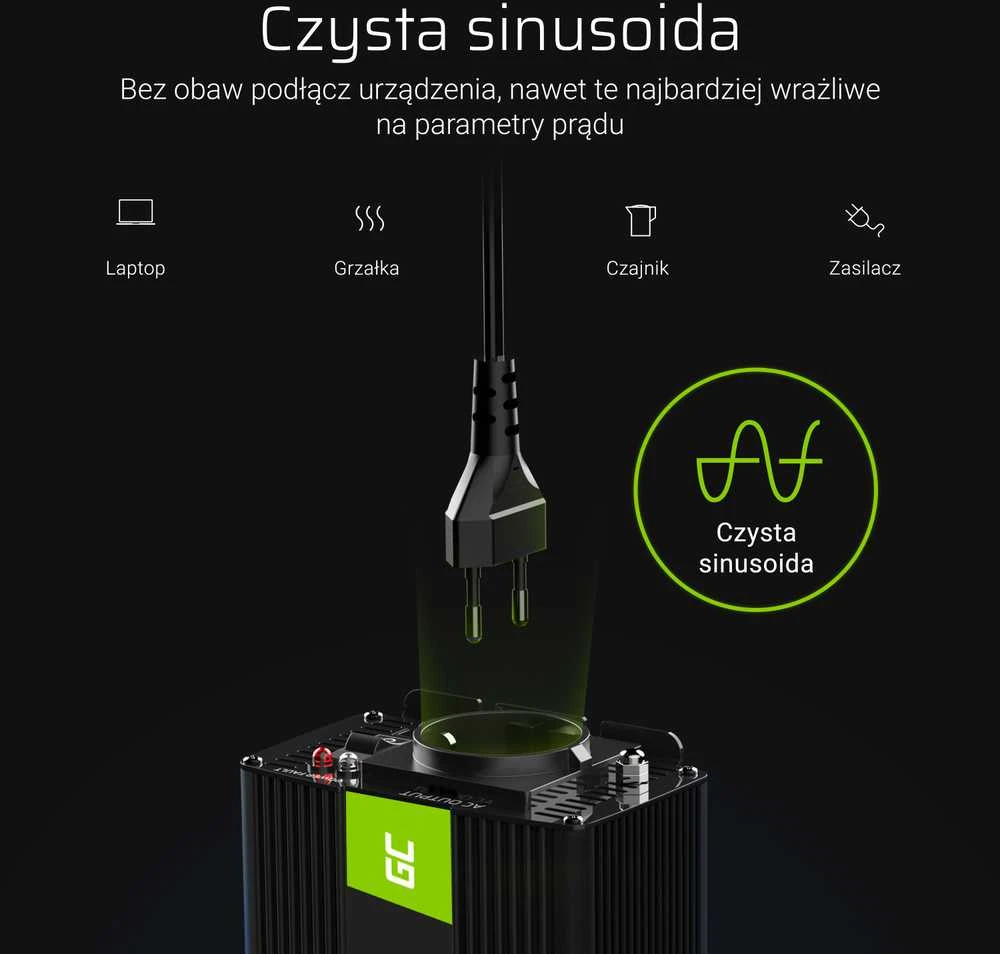 Green Cell Žalias Cell GREENCELL automobilio maitinimo keitiklis nuo 12V iki 230V 300W/600W gryno sinuso