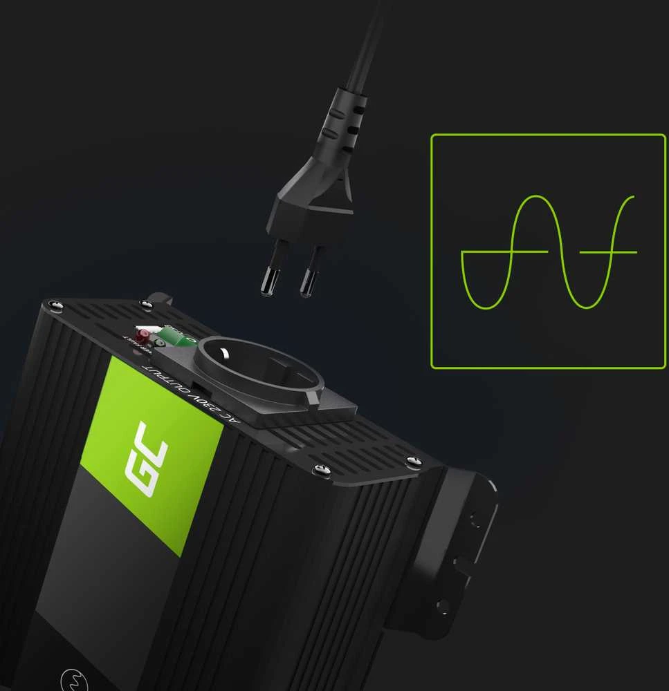 Green Cell Žalias Cell Inverteris 12V/230V 300W/600W sinusinė išėjimo įtampa Žalias Cell su USB