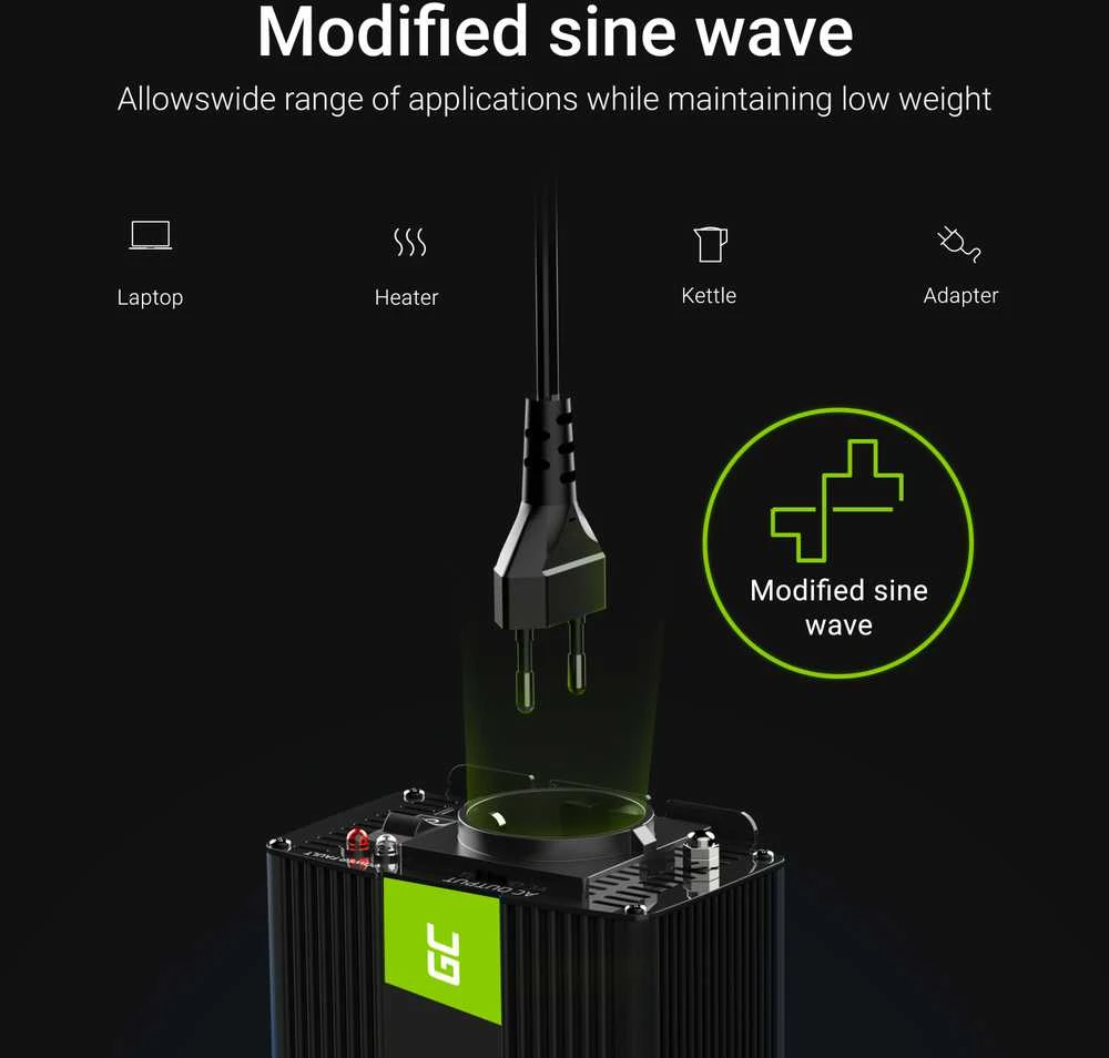 Green Cell Žalias Cell Inverteris 12V/230V 150W/300W modifikuota sinusinė išėjimo įtampa Žalias Cell
