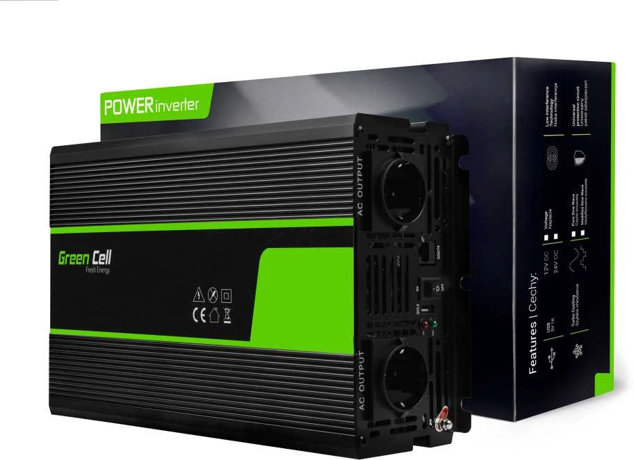 Inverteris 12V/230V 1500W/3000W sinusinė išėjimo įtampa Green Cell