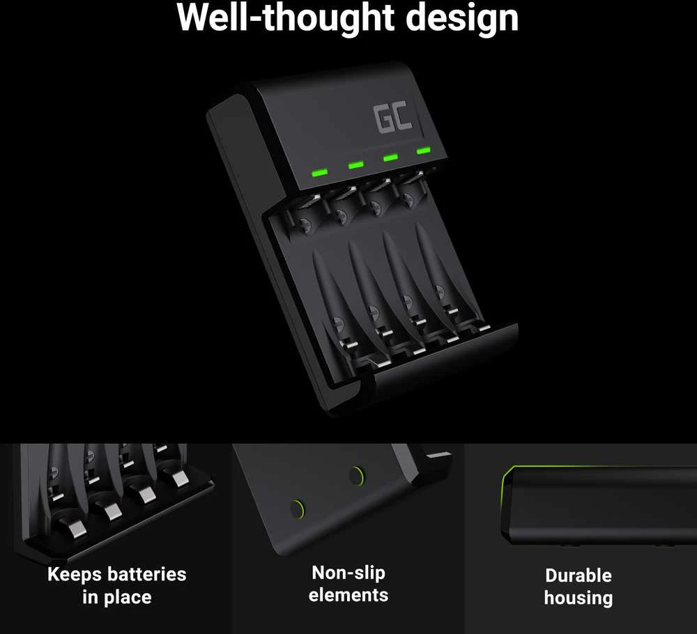 Žalias Cell GC VitalCharger įkroviklio ir baterijų rinkinys 2xAA 2000mAh 2xAAA 800mAh