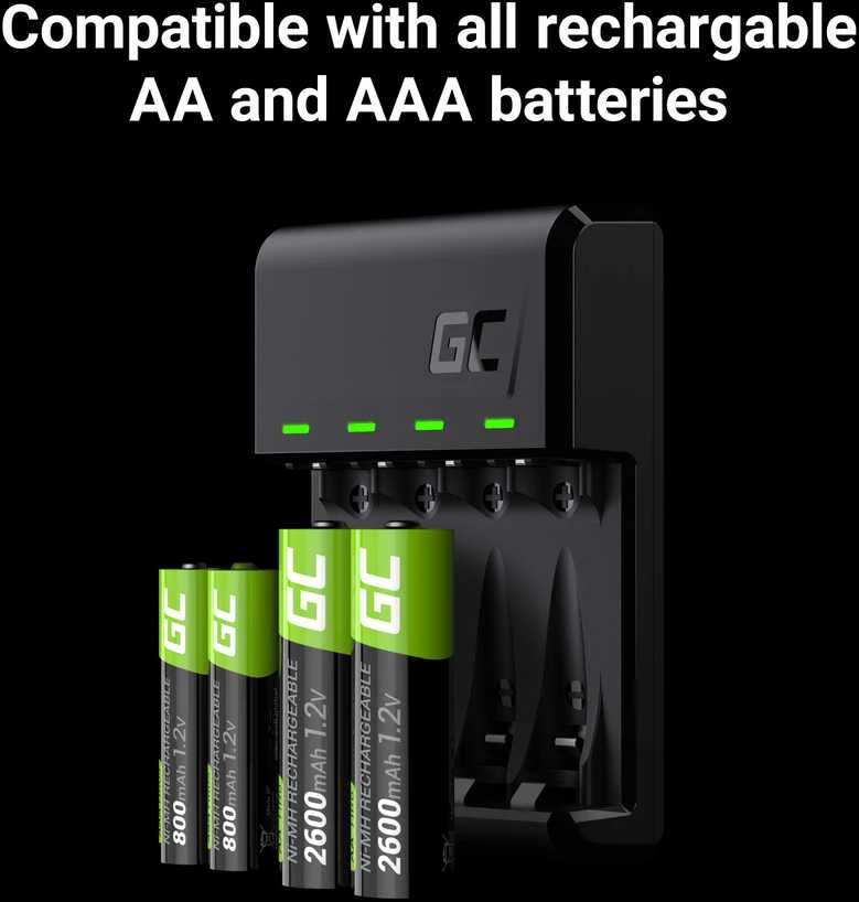 Žalias Cell GC VitalCharger įkroviklio ir 4x baterijų AAA HR03 800mAh baterijų rinkinys