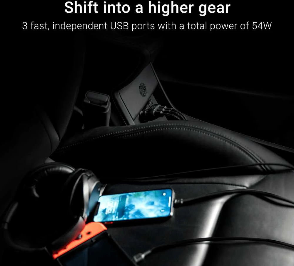 Green Cell Žalias Cell GREENCELL PowerRide 54W 3xUSB 18W automobilinis įkroviklis Ultra Charge