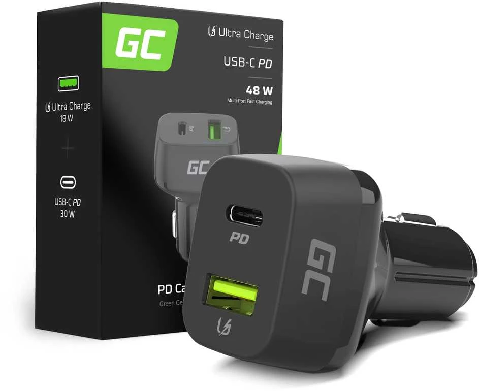 Green Cell Žalias Cell GREENCELL CAD33 automobilinis įkroviklis Žalias Cell USB-C maitinimo tiekimas + USB greitas įkrovimas 3.0