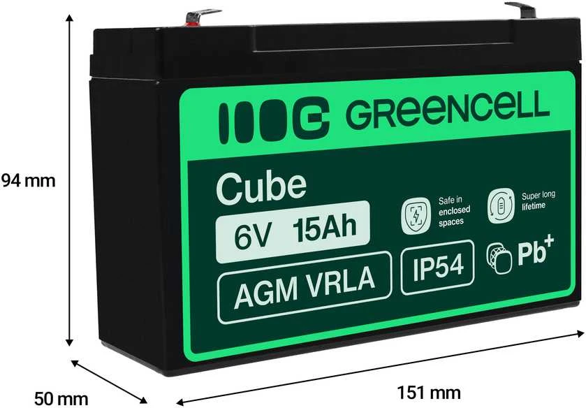 Žalias Cell GREENCELL baterija AGM VRLA 6V 15Ah