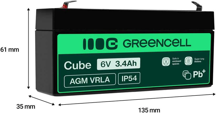 Green Cell Žalias Cell Žalias Cell AGM VRLA akumuliatorius 6V 3.4Ah