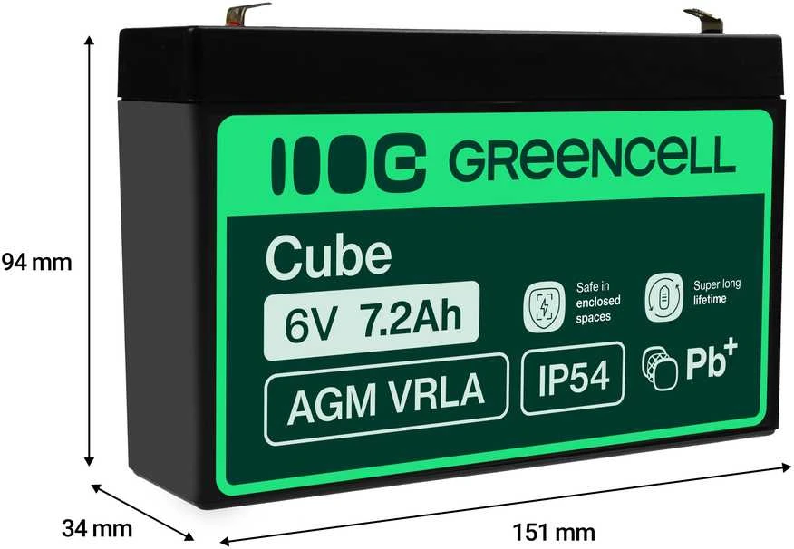 Green Cell Žalias Cell Žalias CELL Baterija AGM VRLA 6V 7.2Ah