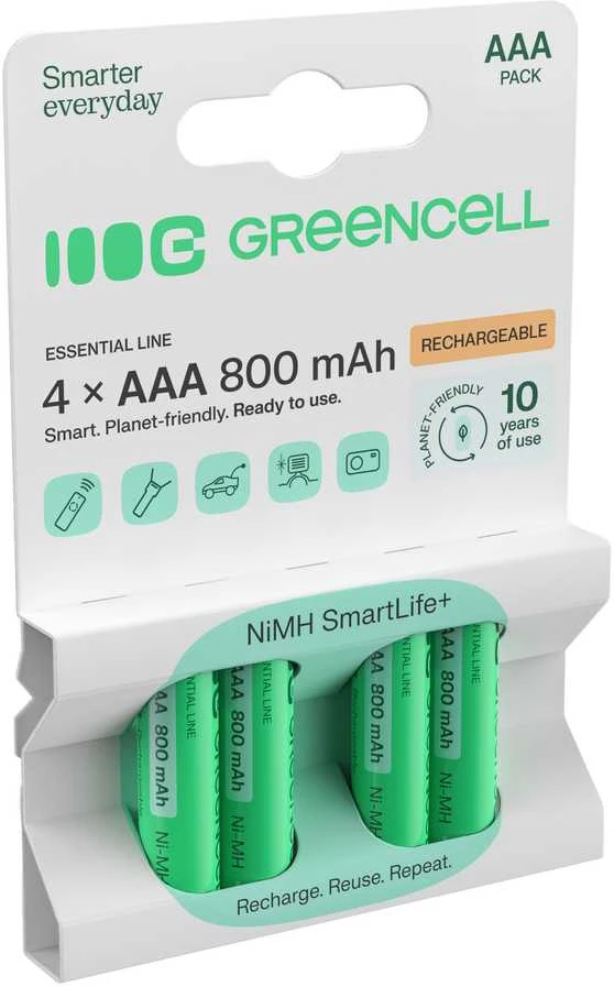 Žalias Cell Baterie Akumulatorki Paluszki 4x AAA HR03 800mAh