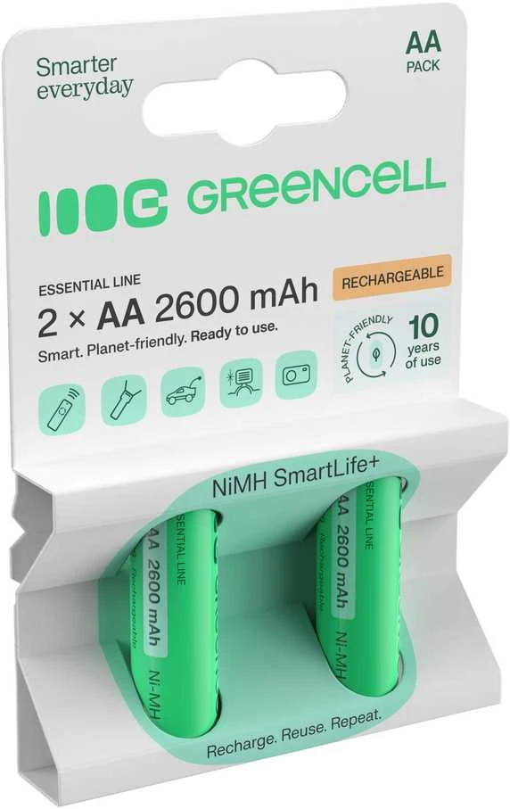 Žalias Cell Baterie Akumulatorki Paluszki 2x AA HR6 2600mAh