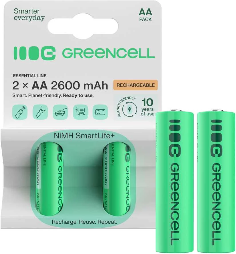 Žalias Cell Baterie Akumulatorki Paluszki 2x AA HR6 2600mAh