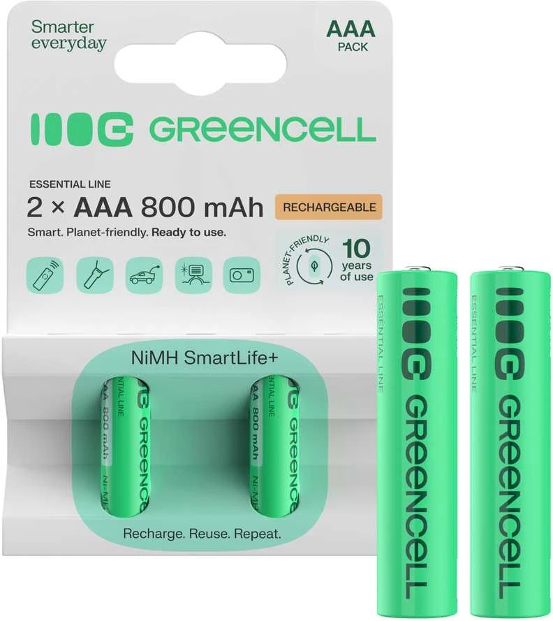 Žalias Cell Baterie Akumulatorki Paluszki 2x AAA HR03 800mAh
