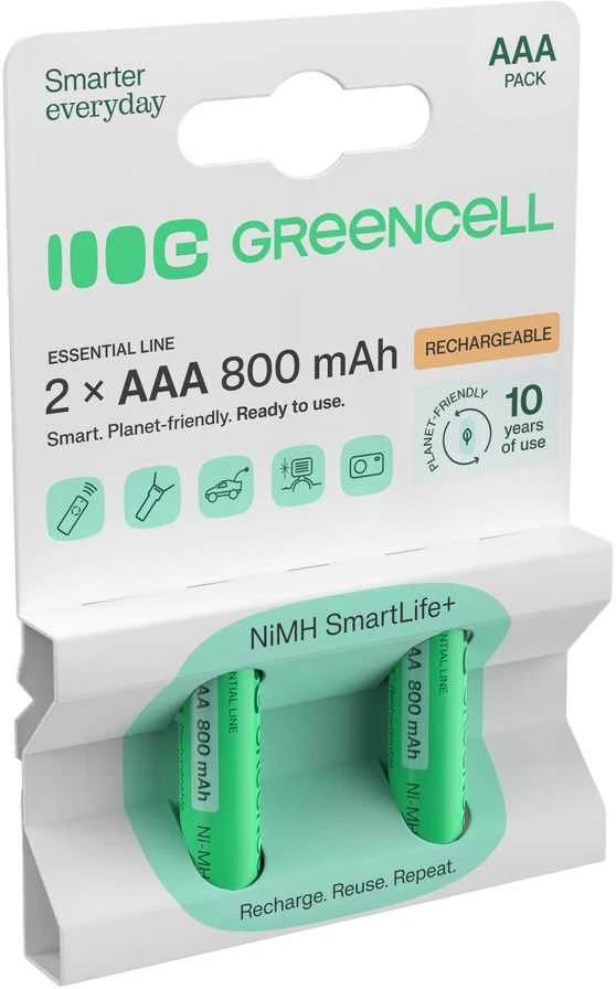 Žalias Cell Baterie Akumulatorki Paluszki 2x AAA HR03 800mAh