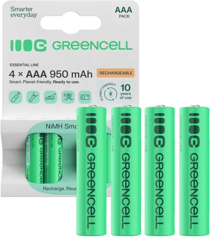 Žalias Cell Baterijos Akumuliatoriai Paluszki 4x AAA HR03 950mAh