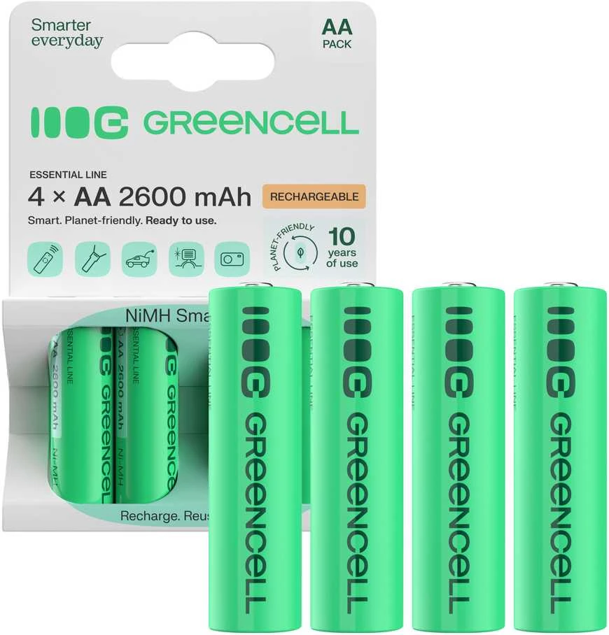 Žalias Cell Baterijos Įkraunamos baterijos Pirštai 4x AA R6 2600mAh