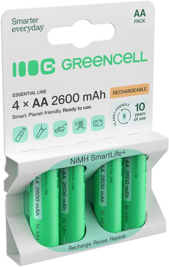 Žalias Cell Baterijos Įkraunamos baterijos Pirštai 4x AA R6 2600mAh