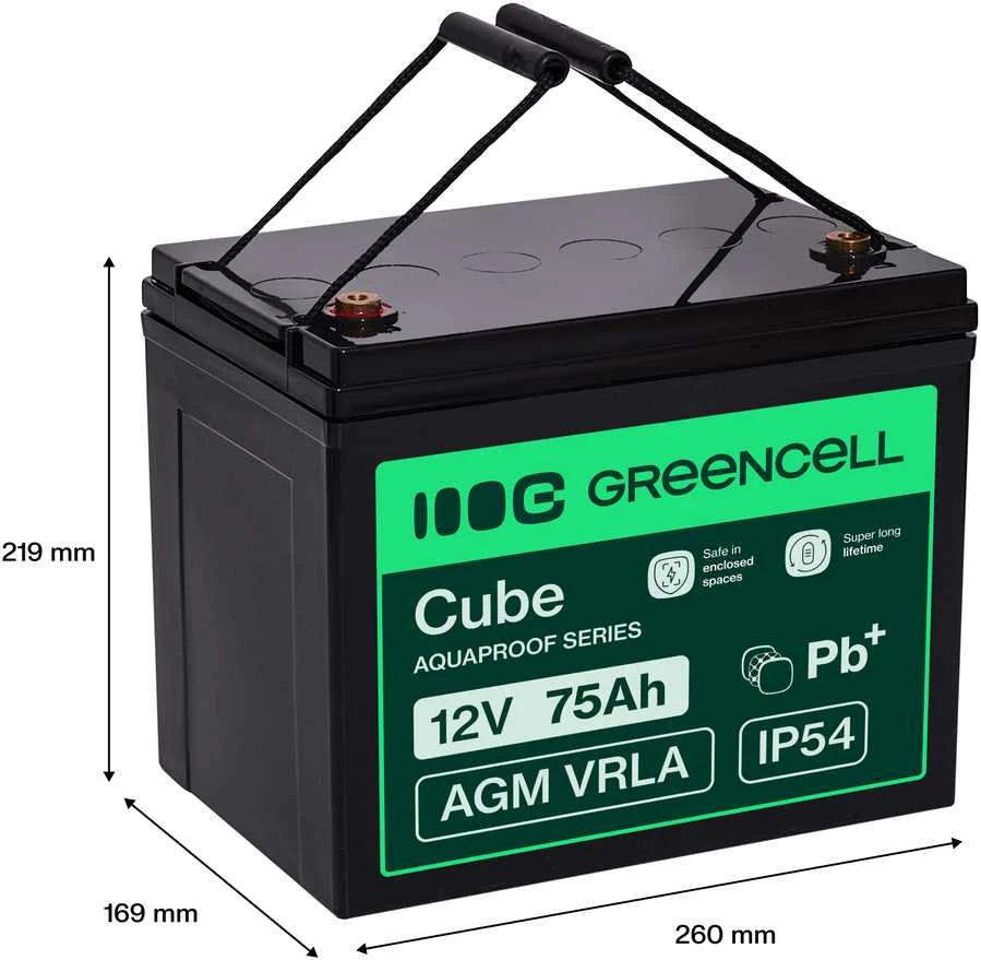 Green Cell Žalias Cell Žalias Cell CUBE AGM IP54 12V 75Ah VRLA Baterija Gel gilaus ciklo maitinimo kėdutė fotovoltinė laisvalaikio baterija kemperis
