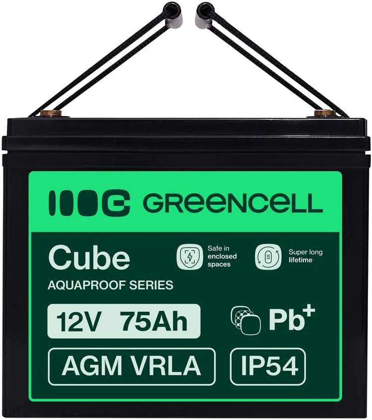 Green Cell Žalias Cell Žalias Cell CUBE AGM IP54 12V 75Ah VRLA Baterija Gel gilaus ciklo maitinimo kėdutė fotovoltinė laisvalaikio baterija kemperis