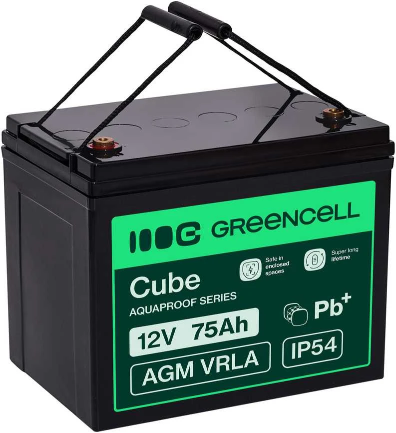 Green Cell Žalias Cell Žalias Cell CUBE AGM IP54 12V 75Ah VRLA Baterija Gel gilaus ciklo maitinimo kėdutė fotovoltinė laisvalaikio baterija kemperis
