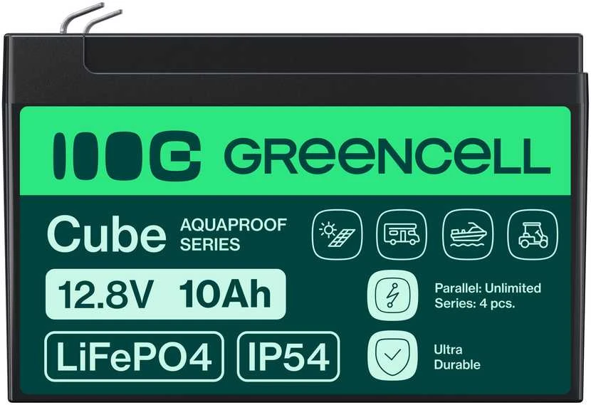 Žalias Cell Žalias Cell CUBE LiFePO4 10Ah 12.8V 128Wh ličio-geležies fosfato baterija, skirta maitinimui ir avariniam apšvietimui, valdymo pultai