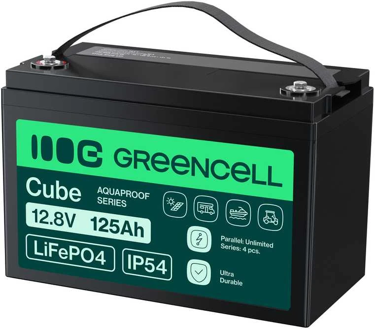 Green Cell Žalias Cell CUBE LiFePO4 125Ah 12,8V 1600Wh ličio geležies fosfato baterija kemperiui, saulės energijai, neprijungtai prie tinklo, laivui
