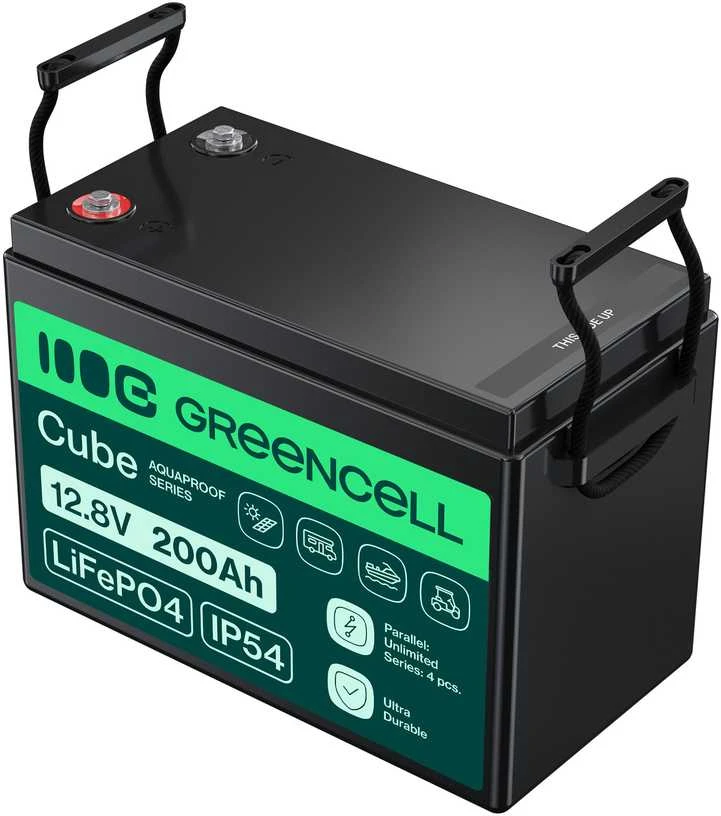 Green Cell Žalias Cell CUBE Akumuliatorius LiFePO4 200Ah 12.8V 2560Wh Ličio-geležies-fosfato akumuliatorius kemperiams, saulės baterijoms, maisto sunkvežimiams