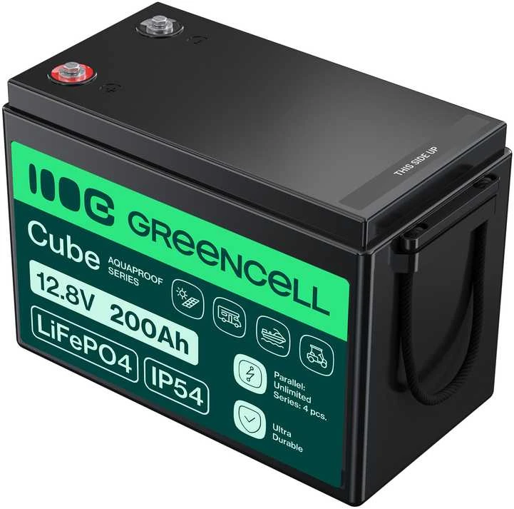 Green Cell Žalias Cell CUBE Akumuliatorius LiFePO4 200Ah 12.8V 2560Wh Ličio-geležies-fosfato akumuliatorius kemperiams, saulės baterijoms, maisto sunkvežimiams