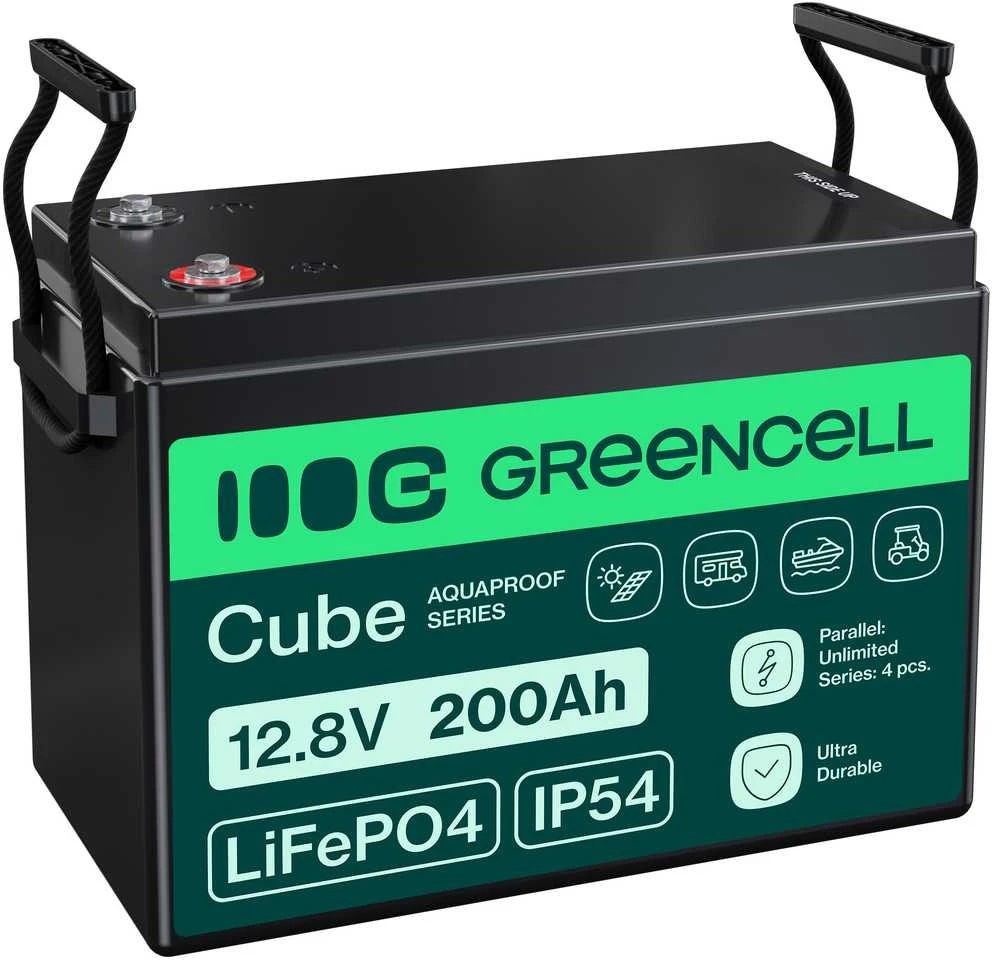 Green Cell Žalias Cell CUBE Akumuliatorius LiFePO4 200Ah 12.8V 2560Wh Ličio-geležies-fosfato akumuliatorius kemperiams, saulės baterijoms, maisto sunkvežimiams