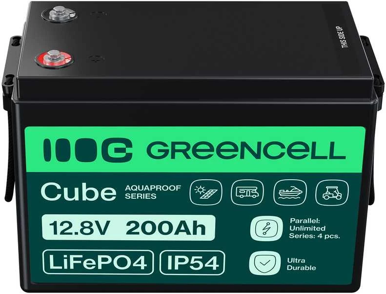 Green Cell Žalias Cell CUBE Akumuliatorius LiFePO4 200Ah 12.8V 2560Wh Ličio-geležies-fosfato akumuliatorius kemperiams, saulės baterijoms, maisto sunkvežimiams