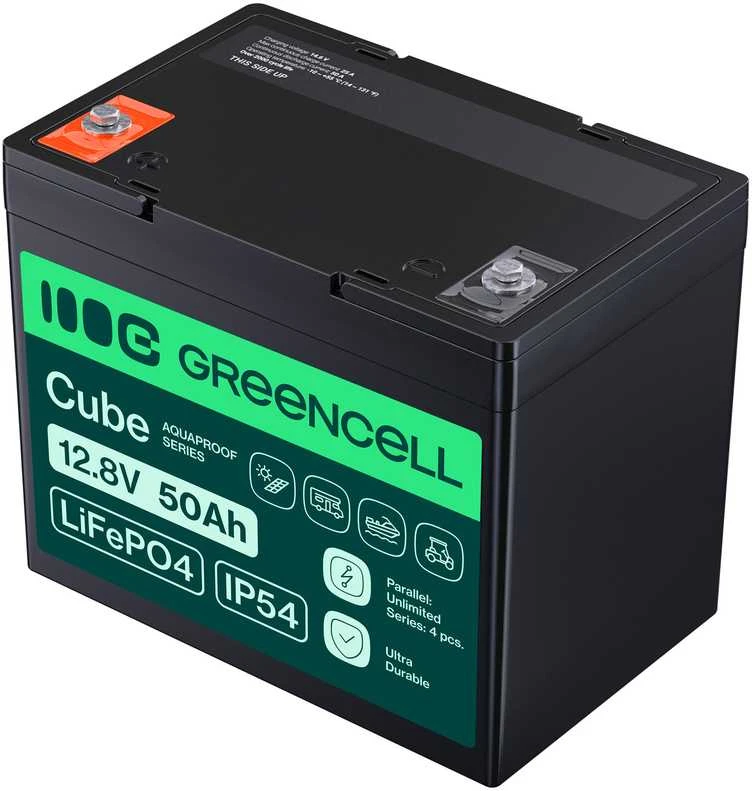 Žalias Cell Žalias Cell CUBE LiFePO4 50Ah 12.8V 640Wh ličio geležies fosfato baterija kemperiui, golfo vežimėliui, vėjo jėgainei