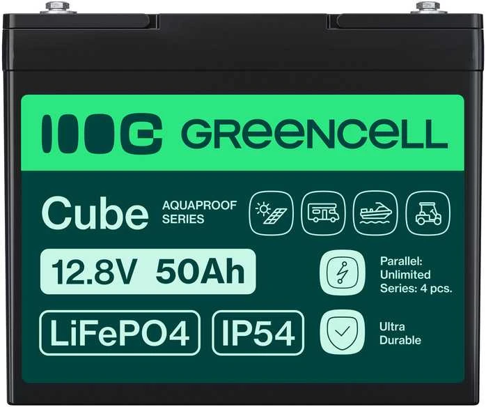 Žalias Cell Žalias Cell CUBE LiFePO4 50Ah 12.8V 640Wh ličio geležies fosfato baterija kemperiui, golfo vežimėliui, vėjo jėgainei