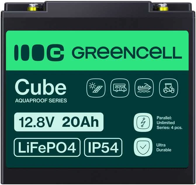 Green Cell Žalias Cell Žalias Cell CUBE LiFePO4 20Ah 12.8V 256Wh ličio geležies fosfato akumuliatorius skirtas traktoriui, vejapjovei, elektrinėms transporto priemonėms