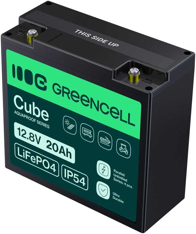 Green Cell Žalias Cell Žalias Cell CUBE LiFePO4 20Ah 12.8V 256Wh ličio geležies fosfato akumuliatorius skirtas traktoriui, vejapjovei, elektrinėms transporto priemonėms