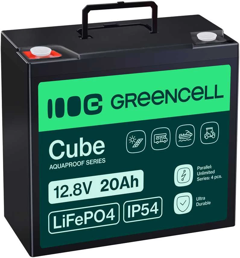 Green Cell Žalias Cell Žalias Cell CUBE LiFePO4 20Ah 12.8V 256Wh ličio geležies fosfato akumuliatorius skirtas traktoriui, vejapjovei, elektrinėms transporto priemonėms