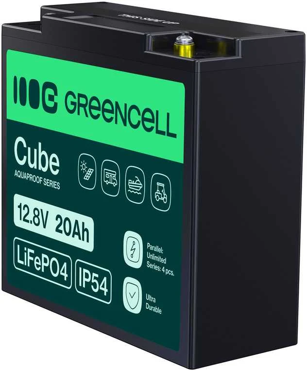 Green Cell Žalias Cell Žalias Cell CUBE LiFePO4 20Ah 12.8V 256Wh ličio geležies fosfato akumuliatorius skirtas traktoriui, vejapjovei, elektrinėms transporto priemonėms