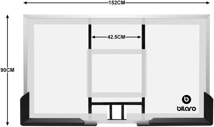 Bilaro Krepšinio lenta 152x90cm 10mm grūdintas stiklas, tvirtinimas kampuose