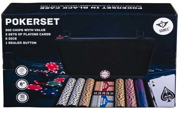 Engelhart Pokerio rinkinys juodame aliuminio dėkle, 300 žetonų, 14g su vertėmis