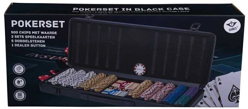 Engelhart Pokerio rinkinys juodame dėkle 500 žetonų, 14g su vertėmis