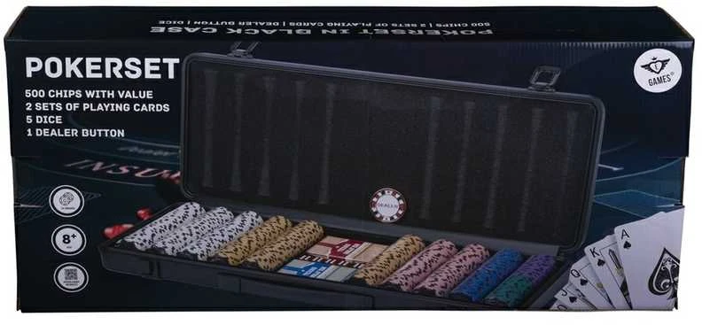 Engelhart Pokerio rinkinys juodame dėkle 500 žetonų, 14g su vertėmis