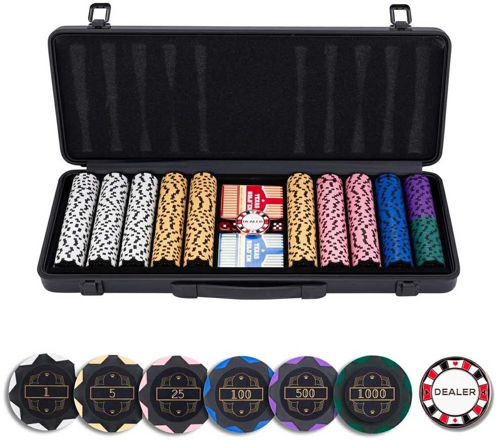 Engelhart Pokerio rinkinys juodame dėkle 500 žetonų, 14g su vertėmis