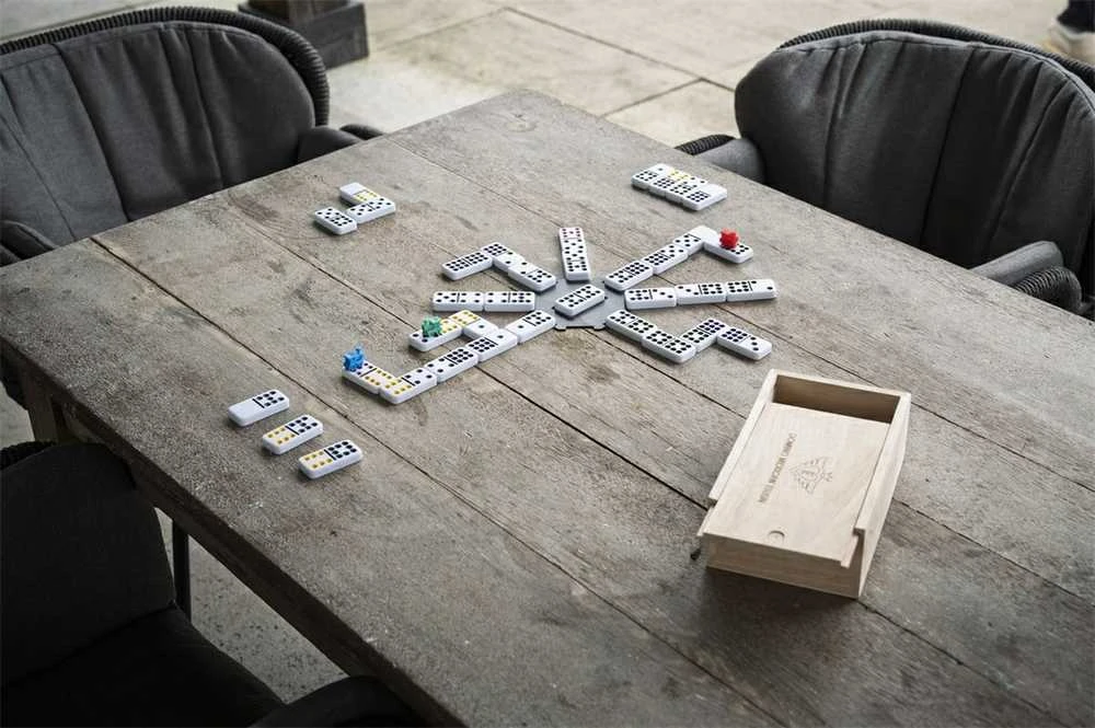 Engelhart Stalo žaidimas domino Mexican Train Double 9, medinėje dėžutėje, 55 kauliukai