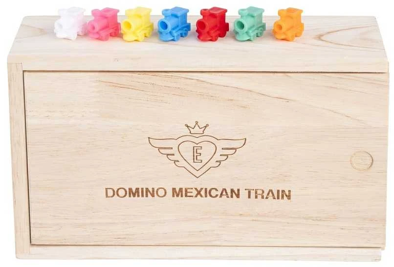 Engelhart Stalo žaidimas domino Mexican Train Double 9, medinėje dėžutėje, 55 kauliukai