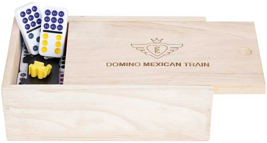 Engelhart Stalo žaidimas domino Mexican Train Double 9, medinėje dėžutėje, 55 kauliukai