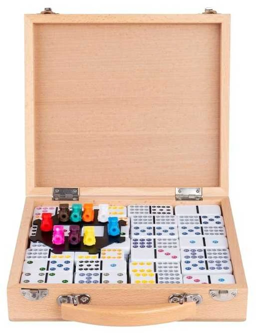 Longfield Engelhart Stalo žaidimas domino Mexican Train Double 12, medinėje dėžutėje, 91 kauliukai