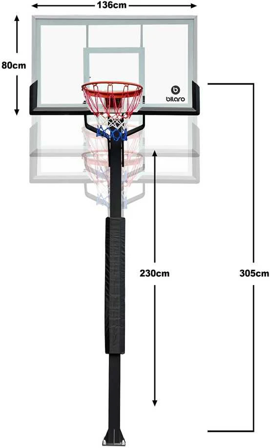 Įbetonuojamas krepšinio stovas Bilaro Fortus 136x80cm, 8mm grūdintas stiklas