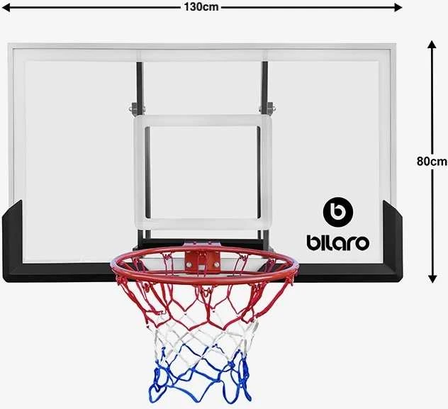 Krepšinio lenta Bilaro Dakota Class 130x80cm, 6mm grūdintas stiklas, su lanku ir tinkleliu