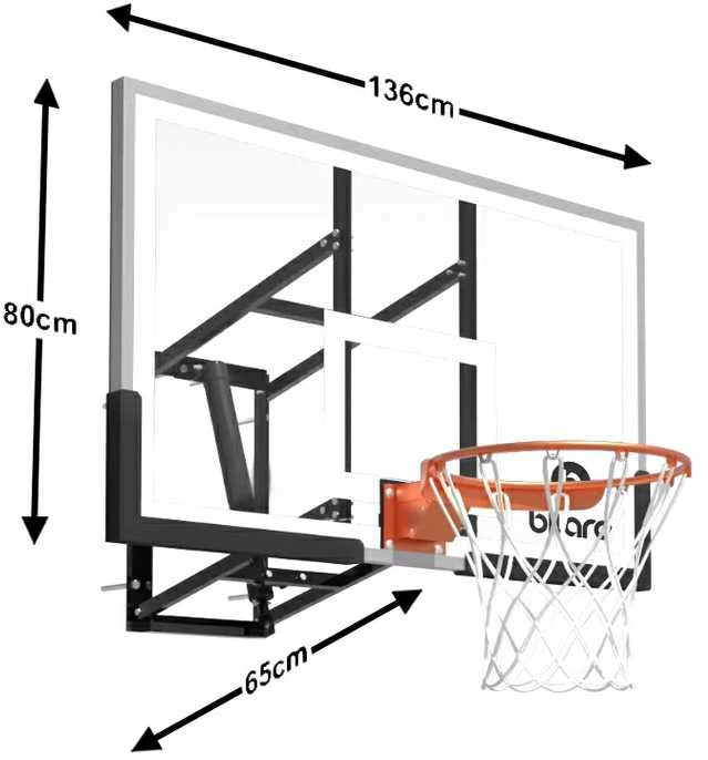 Krepšinio lenta Bilaro Montana Class X 136x80cm, 6mm grūdintas stiklas, su lanku ir tinkleliu
