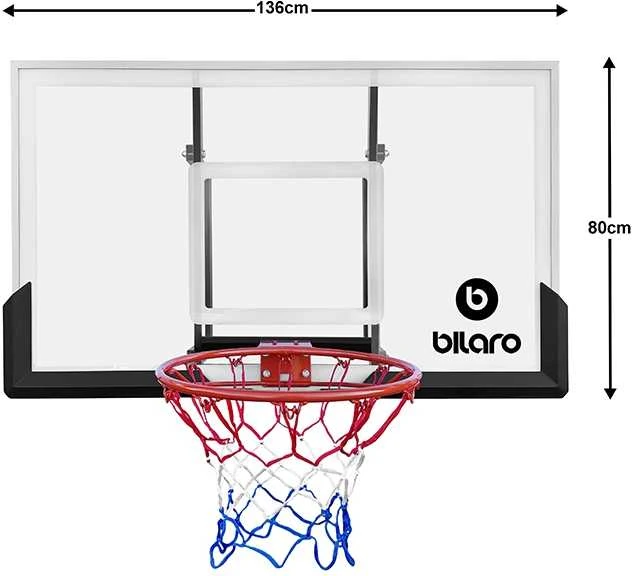 Krepšinio lenta Bilaro Omaha Class 136x80cm, 8mm grūdintas stiklas, su lanku ir tinkleliu