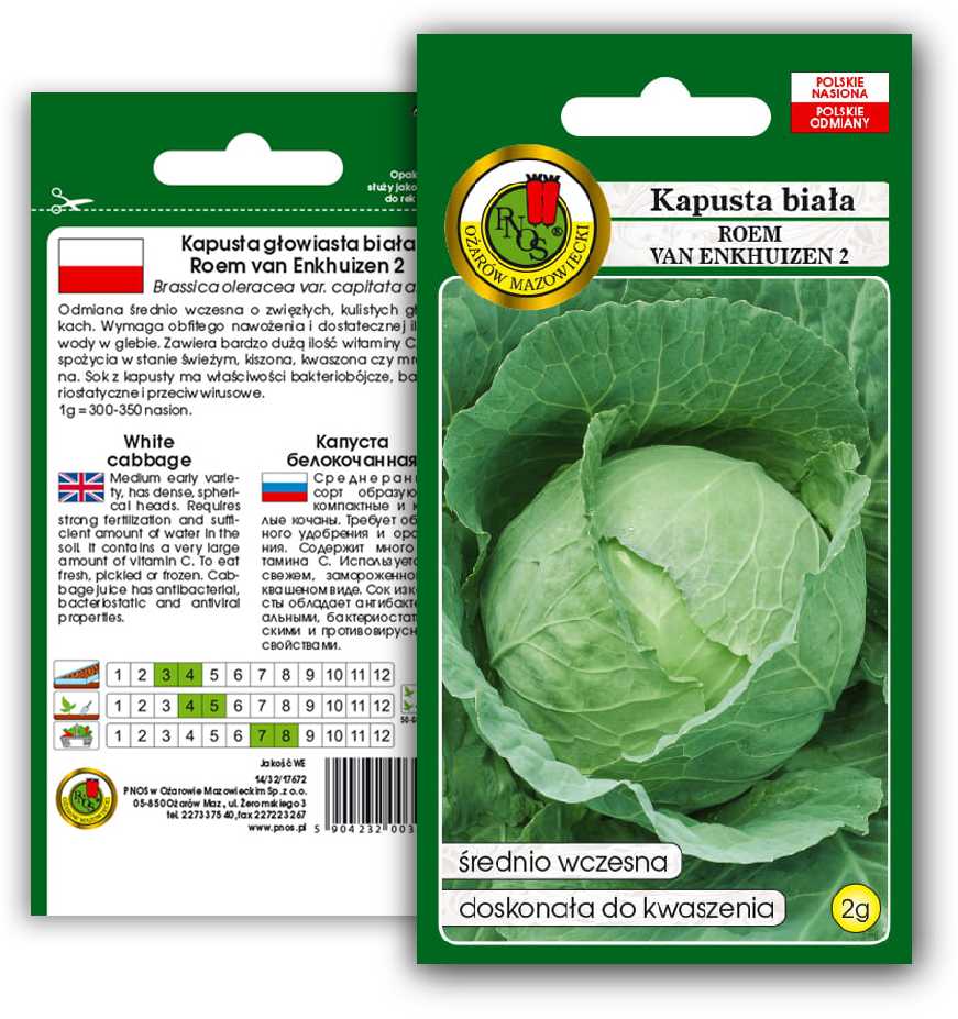 Baltas Cabbage Roem Van Enkhuizen 2 PNOS Vegetable Seeds, 2g Package