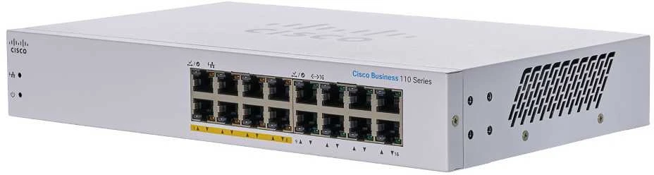 Šakotuvas Cisco Port „BUSINESS 110“ SERIJOS NEVALDOMAS – KOMUTATORIUS, 16 PRIEVADŲ GE, DALINIS POE