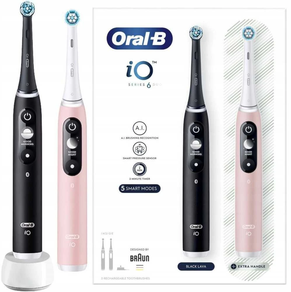 Braun iOM6d.2J6 Oral-B iO6 Duo Pack Elektrinis Dantų Šepetėlis Juodas + Rožinė Sand Extra Handle